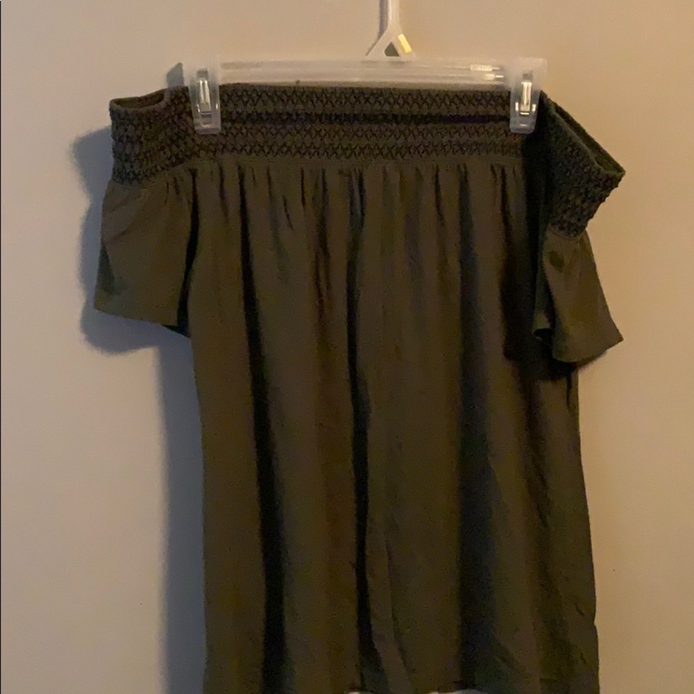 Black and green off the shoulder shirt